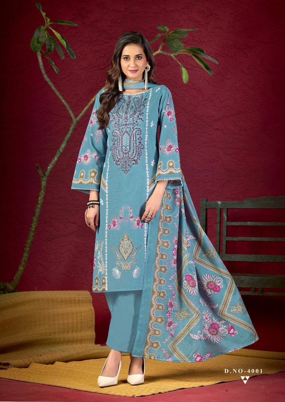 Mizaj M Print Vol 4 Readymade Cotton Karachi Kurti Pant With Dupatta