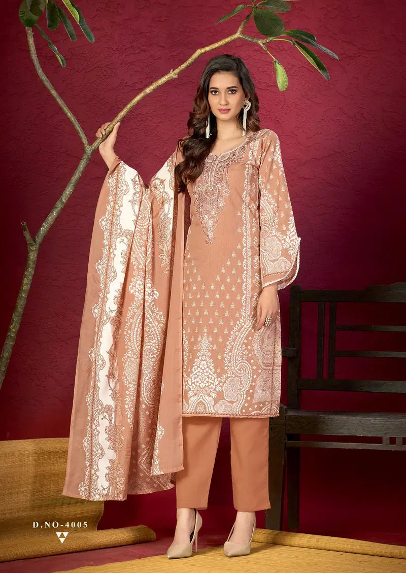 Mizaj M Print Vol 4 Readymade Cotton Karachi Kurti Pant With Dupatta