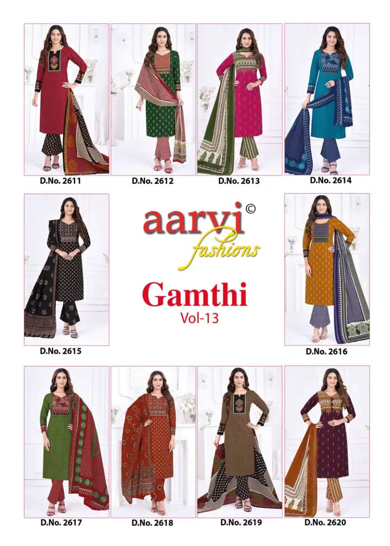 Aarvi Gamthi Vol 13 Readymade Cotton Kurti Pant With Dupatta