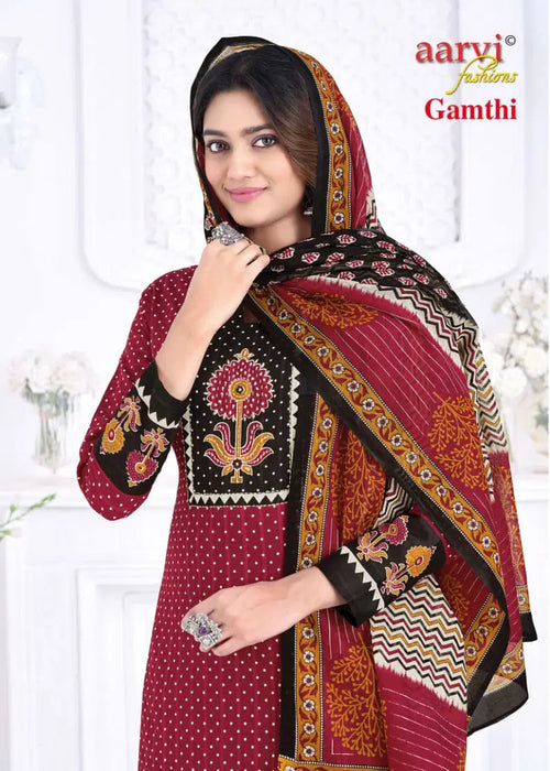 Aarvi Gamthi Vol 13 Readymade Cotton Kurti Pant With Dupatta
