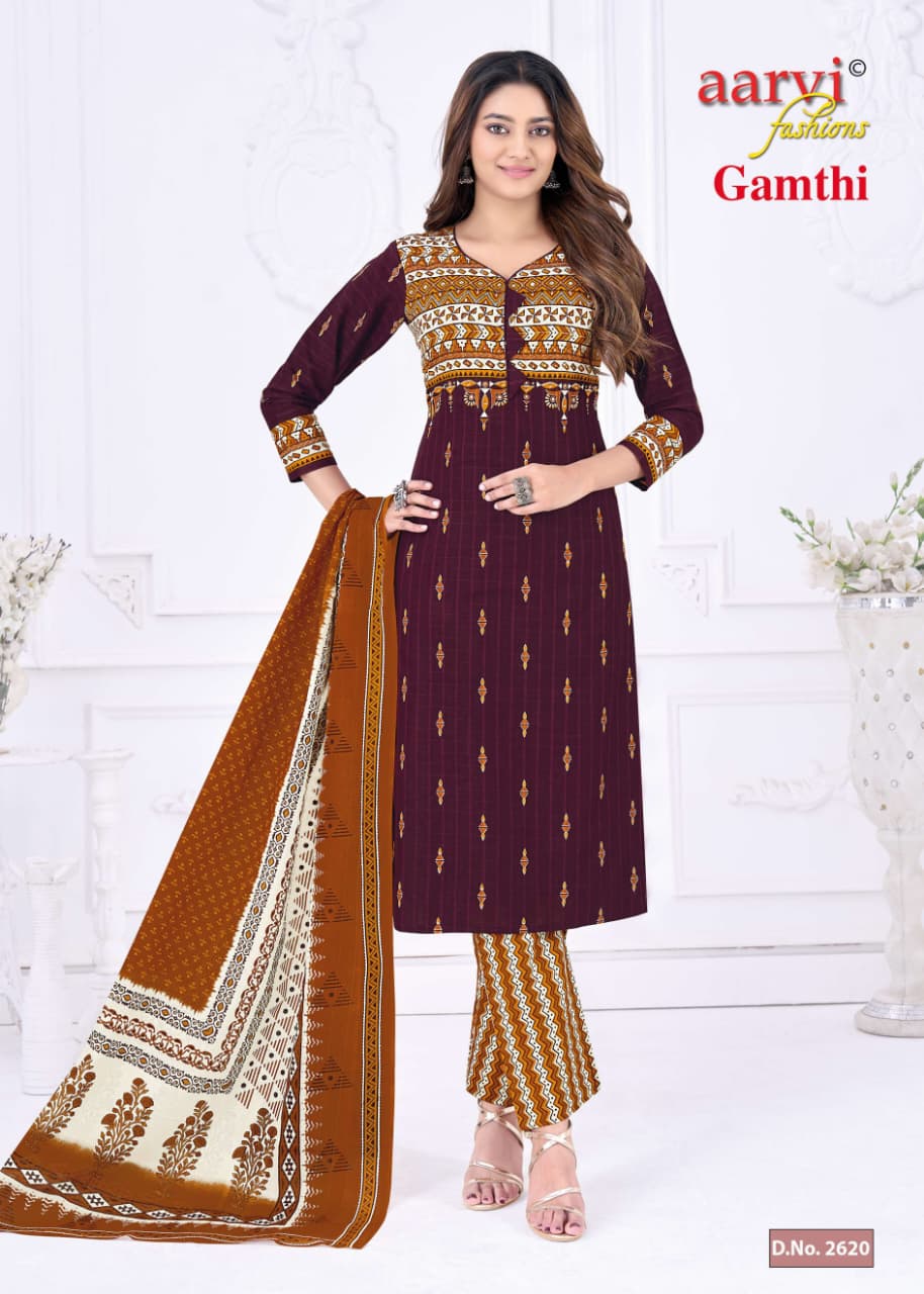 Aarvi Gamthi Vol 13 Readymade Cotton Kurti Pant With Dupatta