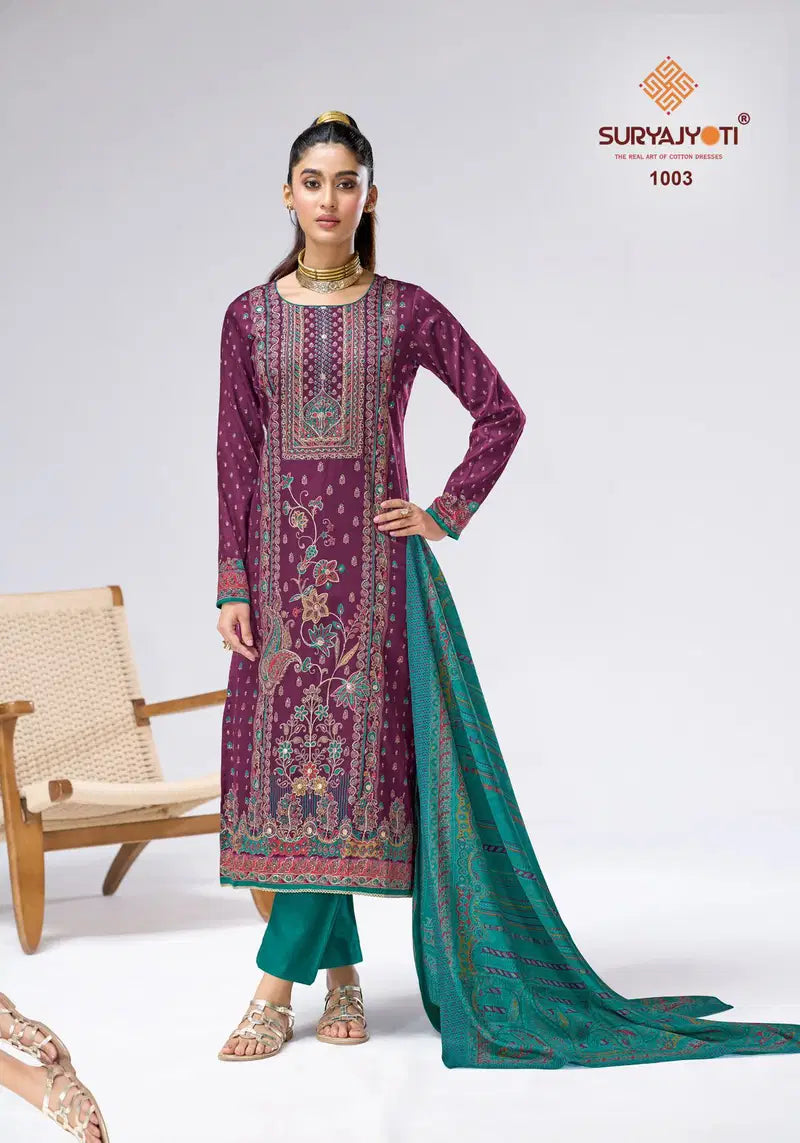 Suryajyoti Charvi Vol 1 Jaam Satin Printed Dress Material Collection