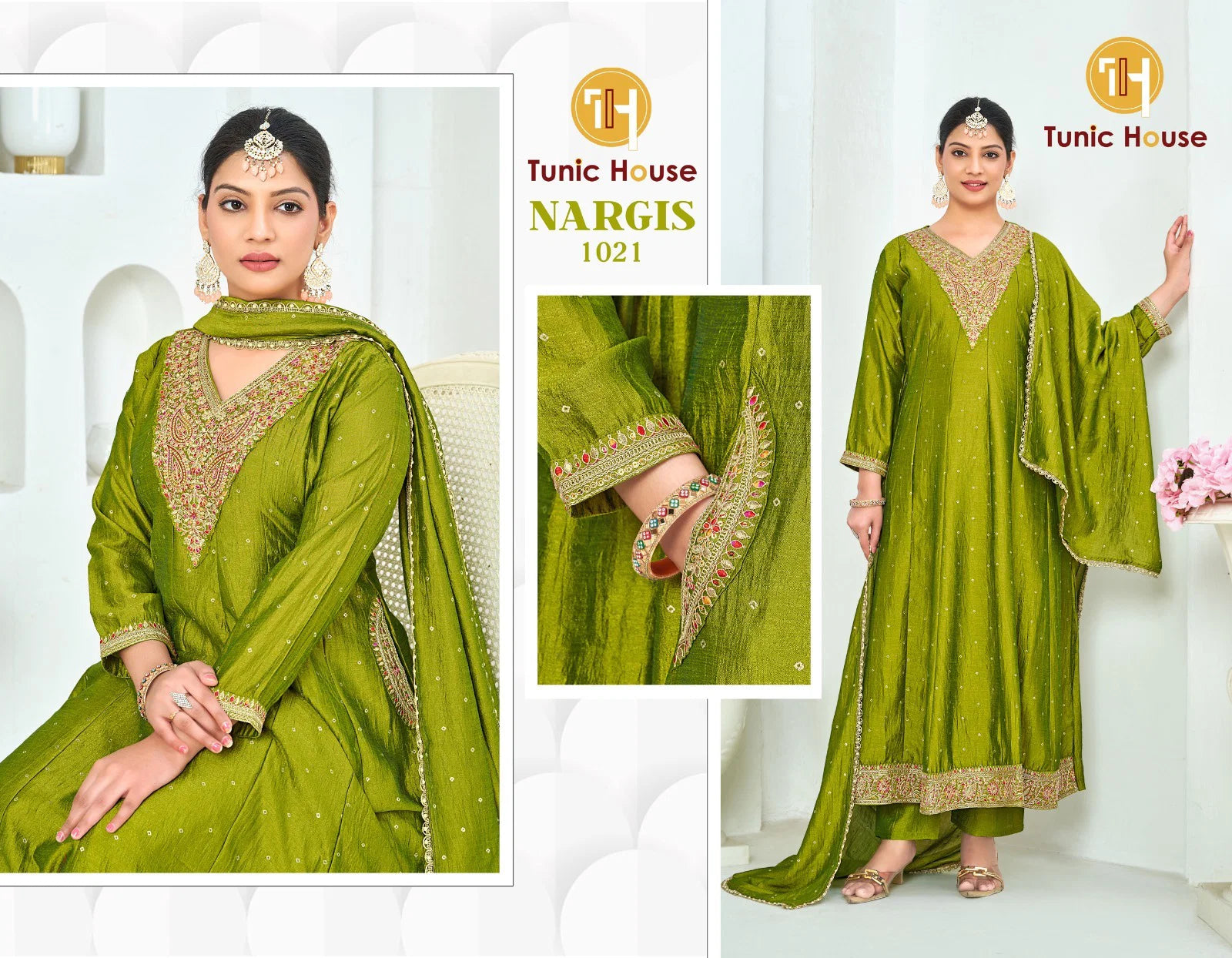 Tunic House Nargis Vichitra Silk Anarkali Kurti With Bottom Dupatta