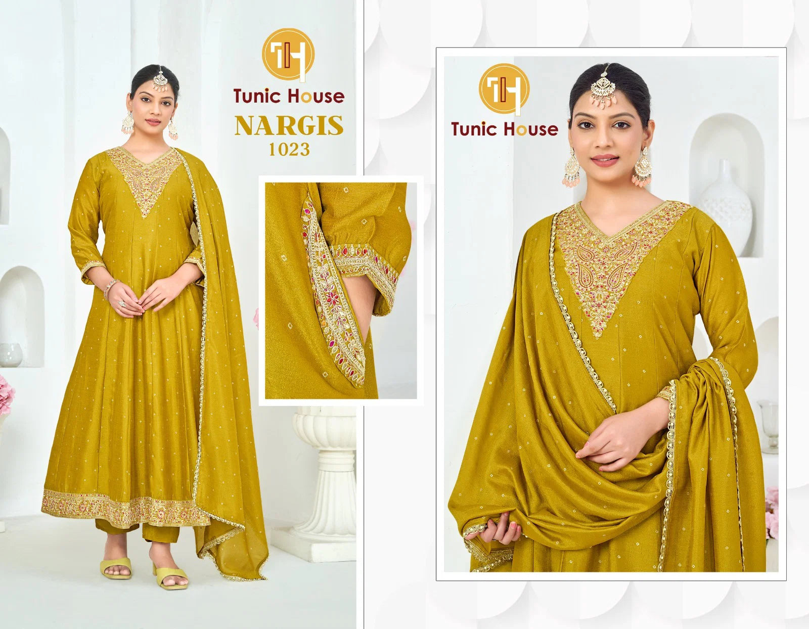 Tunic House Nargis Vichitra Silk Anarkali Kurti With Bottom Dupatta