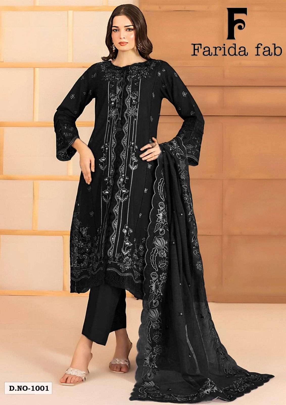 Farida Black And White Readymade Cotton Printed Kurti Pant With Dupatta