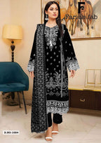 Farida Black And White Readymade Cotton Printed Kurti Pant With Dupatta