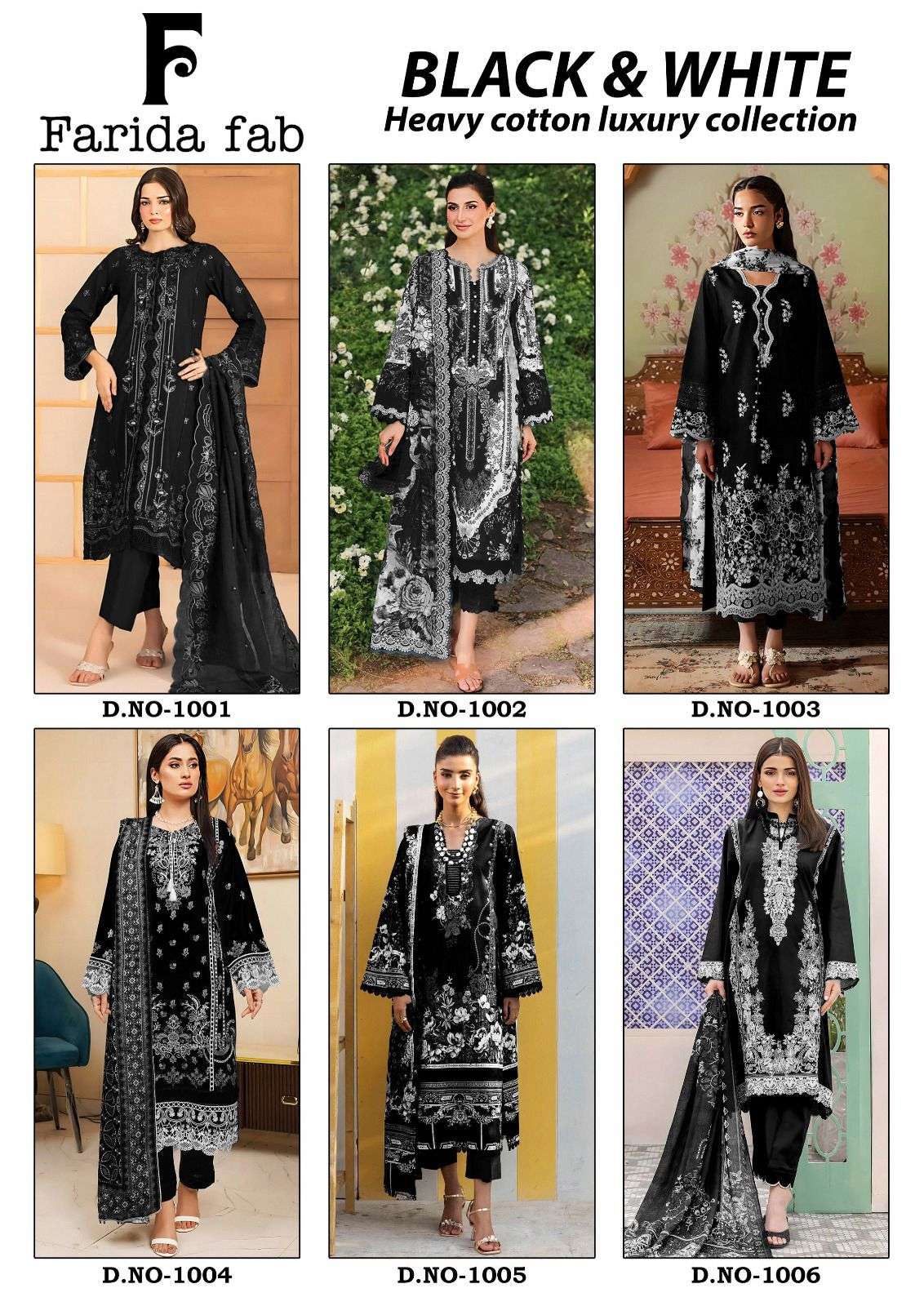 Farida Black And White Readymade Cotton Printed Kurti Pant With Dupatta
