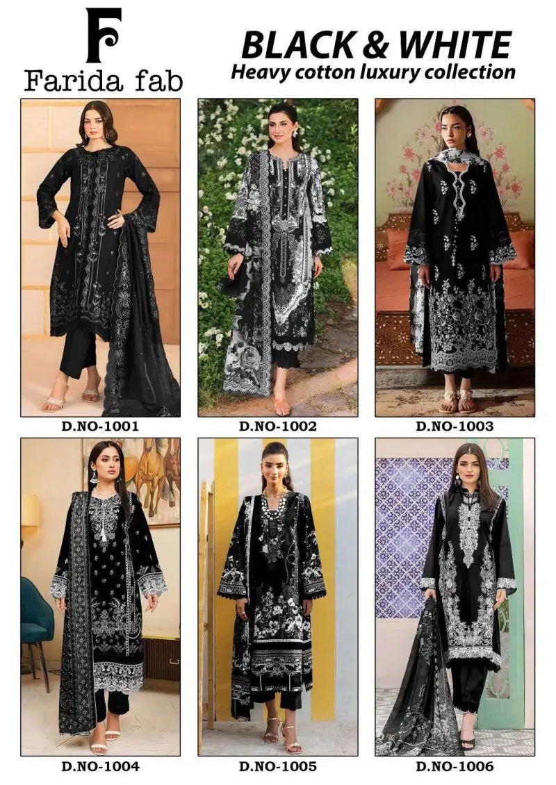 Farida Black And White Readymade Cotton Printed Kurti Pant With Dupatta