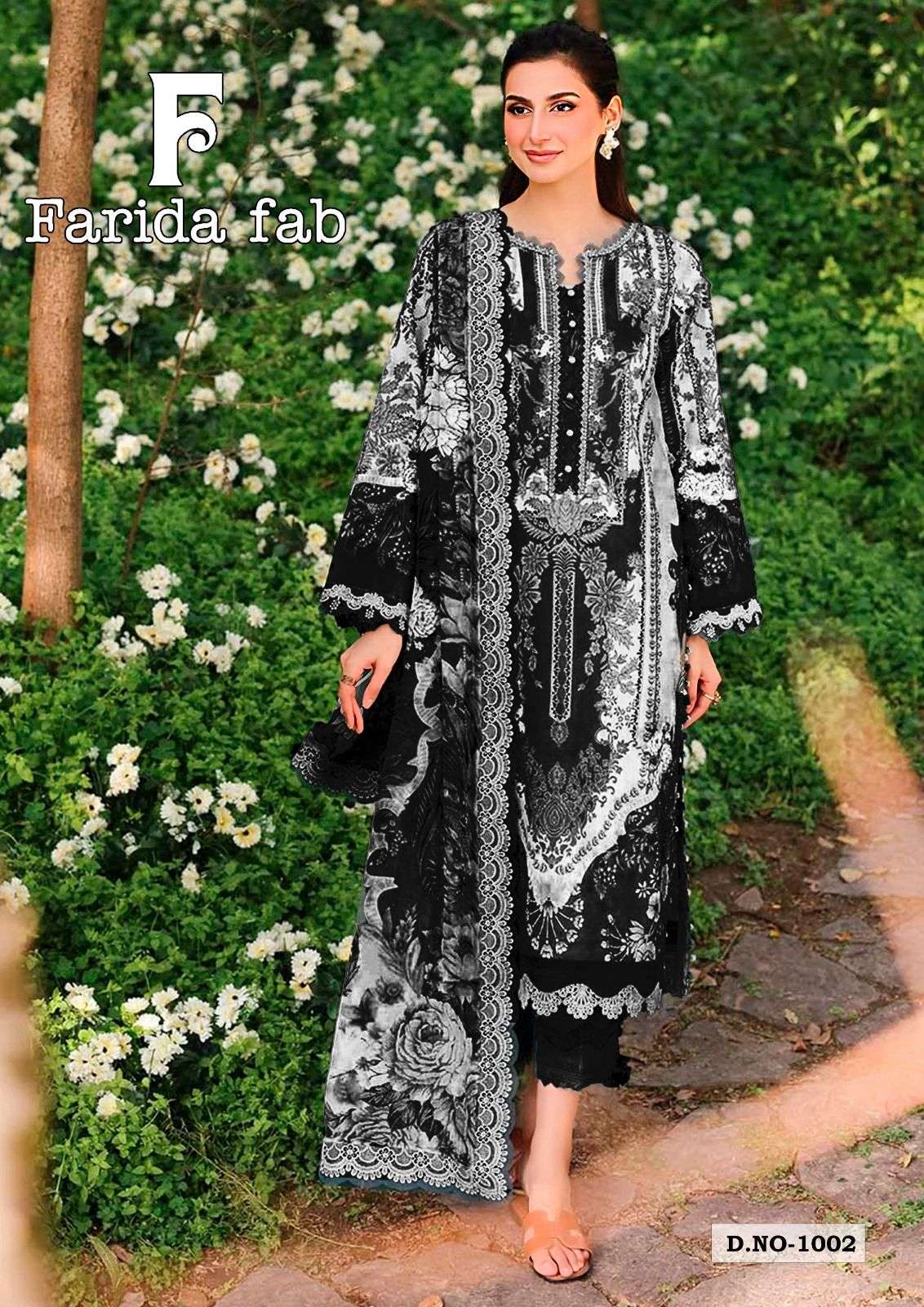 Farida Black And White Readymade Cotton Printed Kurti Pant With Dupatta