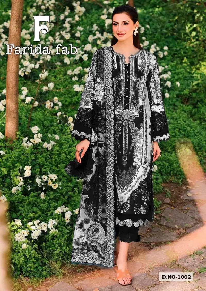 Farida Black And White Readymade Cotton Printed Kurti Pant With Dupatta