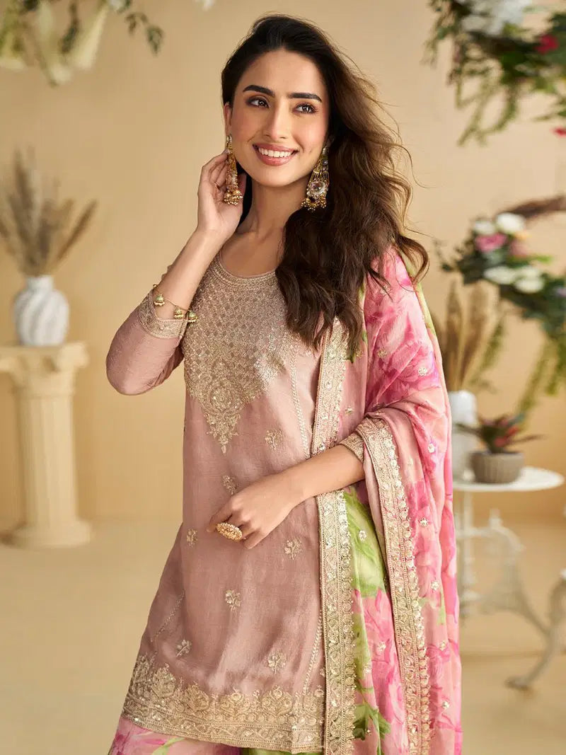 Kf 10071 Chinon Silk Sequence Worked Party Wear Salwar Suit Collection