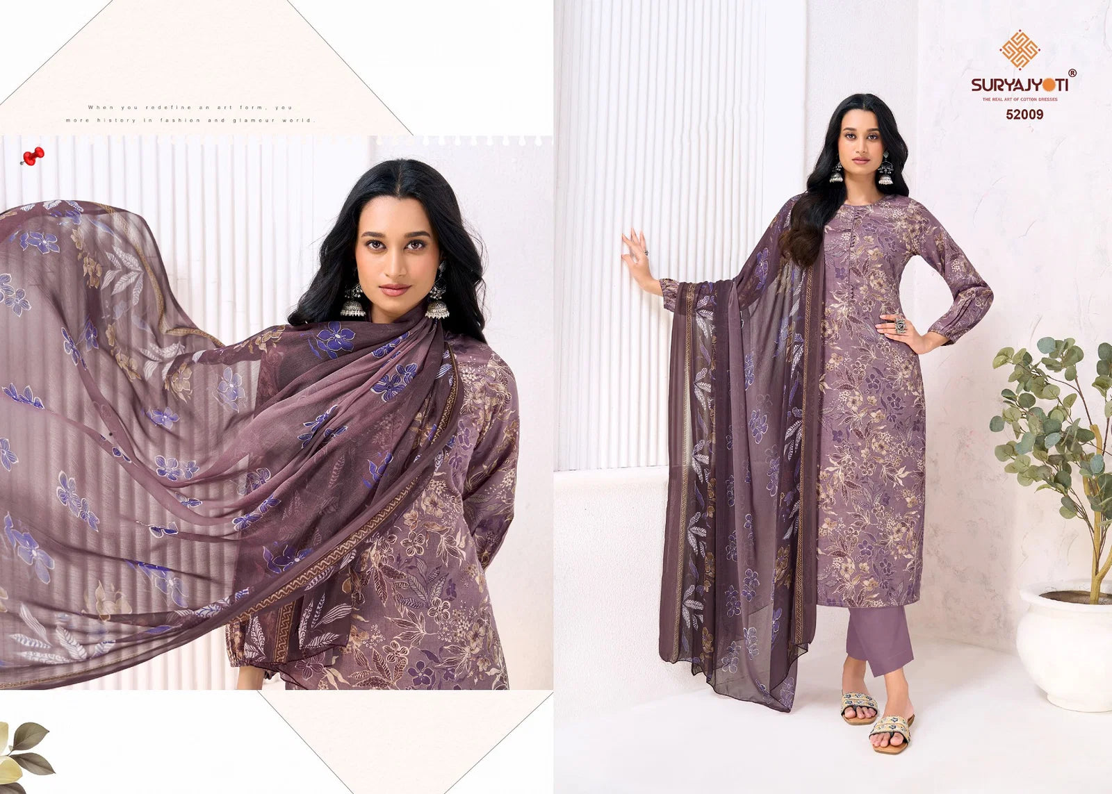 Suryajyoti Naishaa Vol 52 Jaam Satin Printed Dress Material Collection