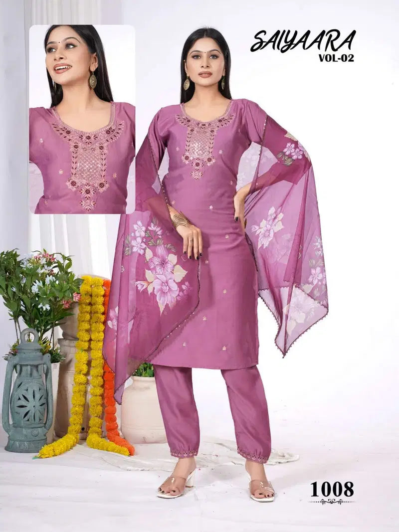 Saiyaara Vol 2 Vatican Silk Embroidery Kurti With Pant Dupatta