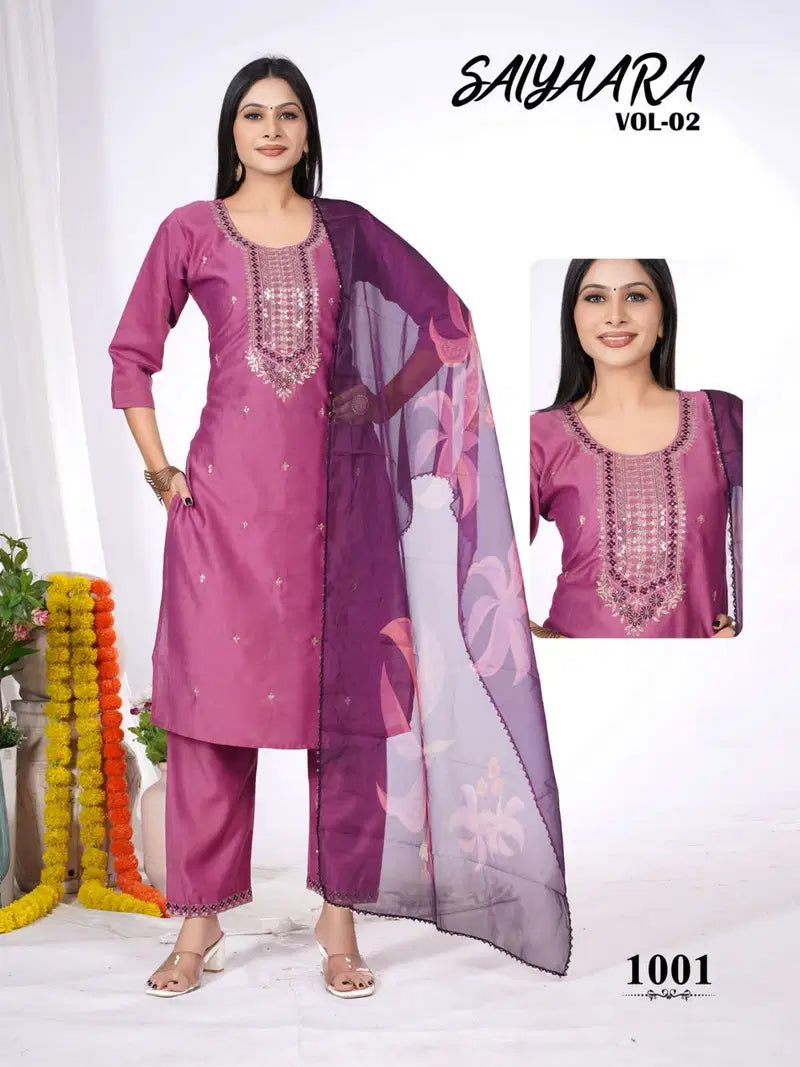 Saiyaara Vol 2 Vatican Silk Embroidery Kurti With Pant Dupatta