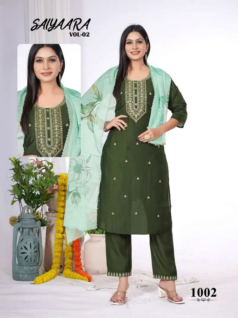 Saiyaara Vol 2 Vatican Silk Embroidery Kurti With Pant Dupatta