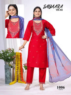 Saiyaara Vol 2 Vatican Silk Embroidery Kurti With Pant Dupatta