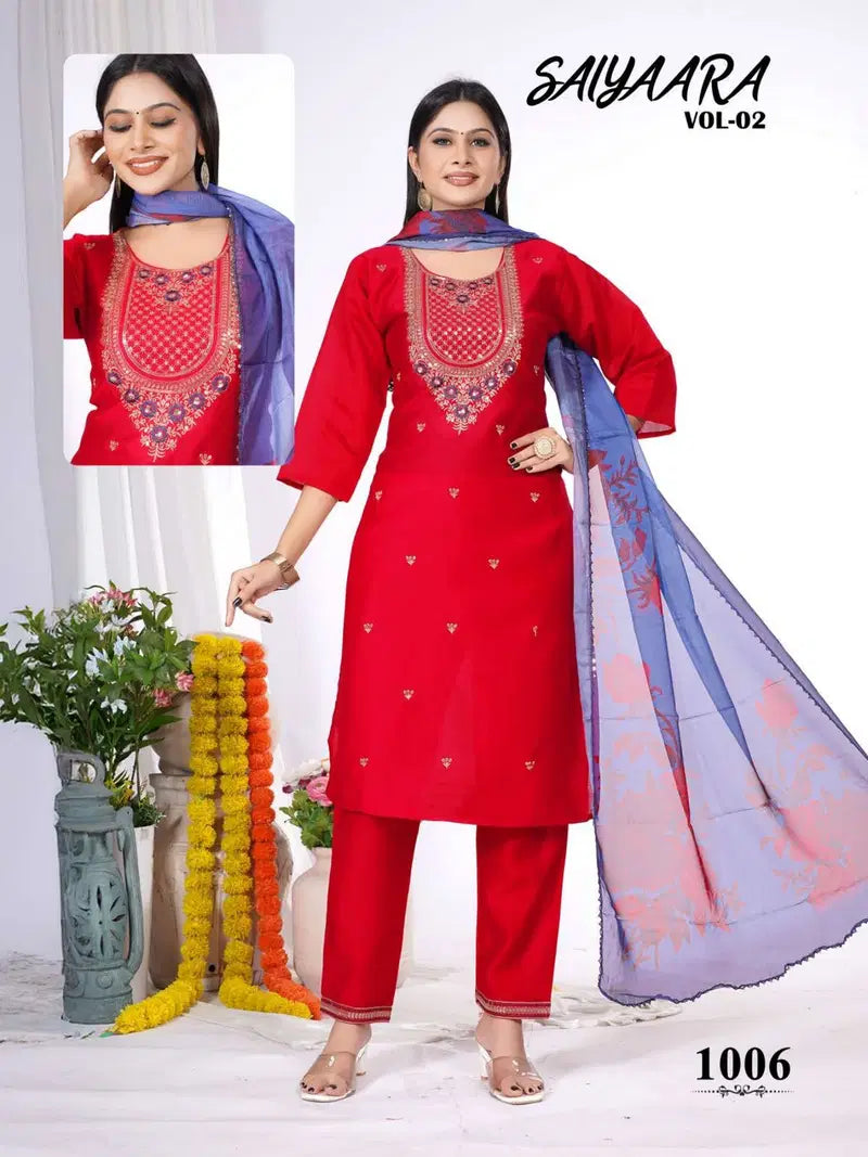 Saiyaara Vol 2 Vatican Silk Embroidery Kurti With Pant Dupatta