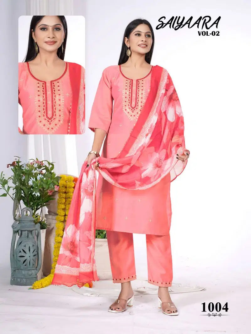 Saiyaara Vol 2 Vatican Silk Embroidery Kurti With Pant Dupatta