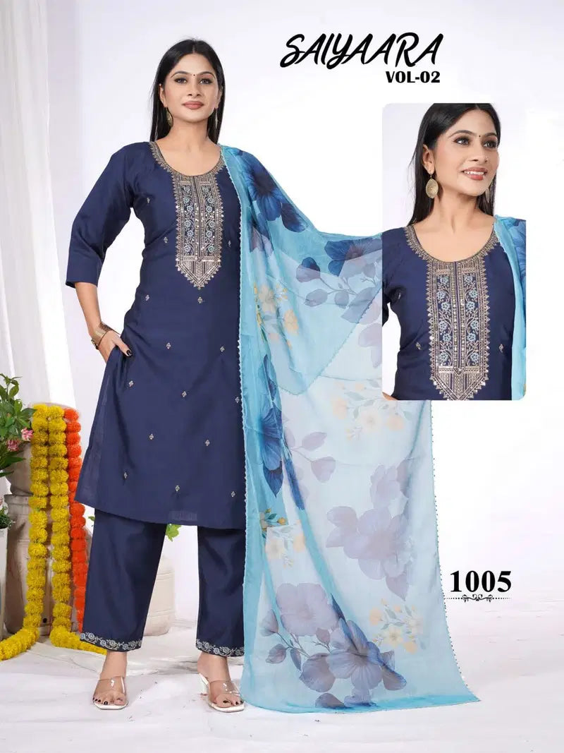 Saiyaara Vol 2 Vatican Silk Embroidery Kurti With Pant Dupatta