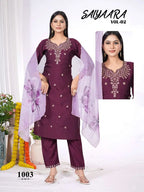 Saiyaara Vol 2 Vatican Silk Embroidery Kurti With Pant Dupatta