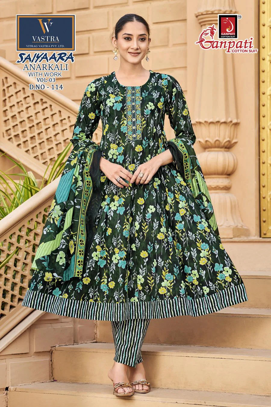 Ganpati Saiyaara Vol 3 Readymade Cotton Anarkali Kurti Set