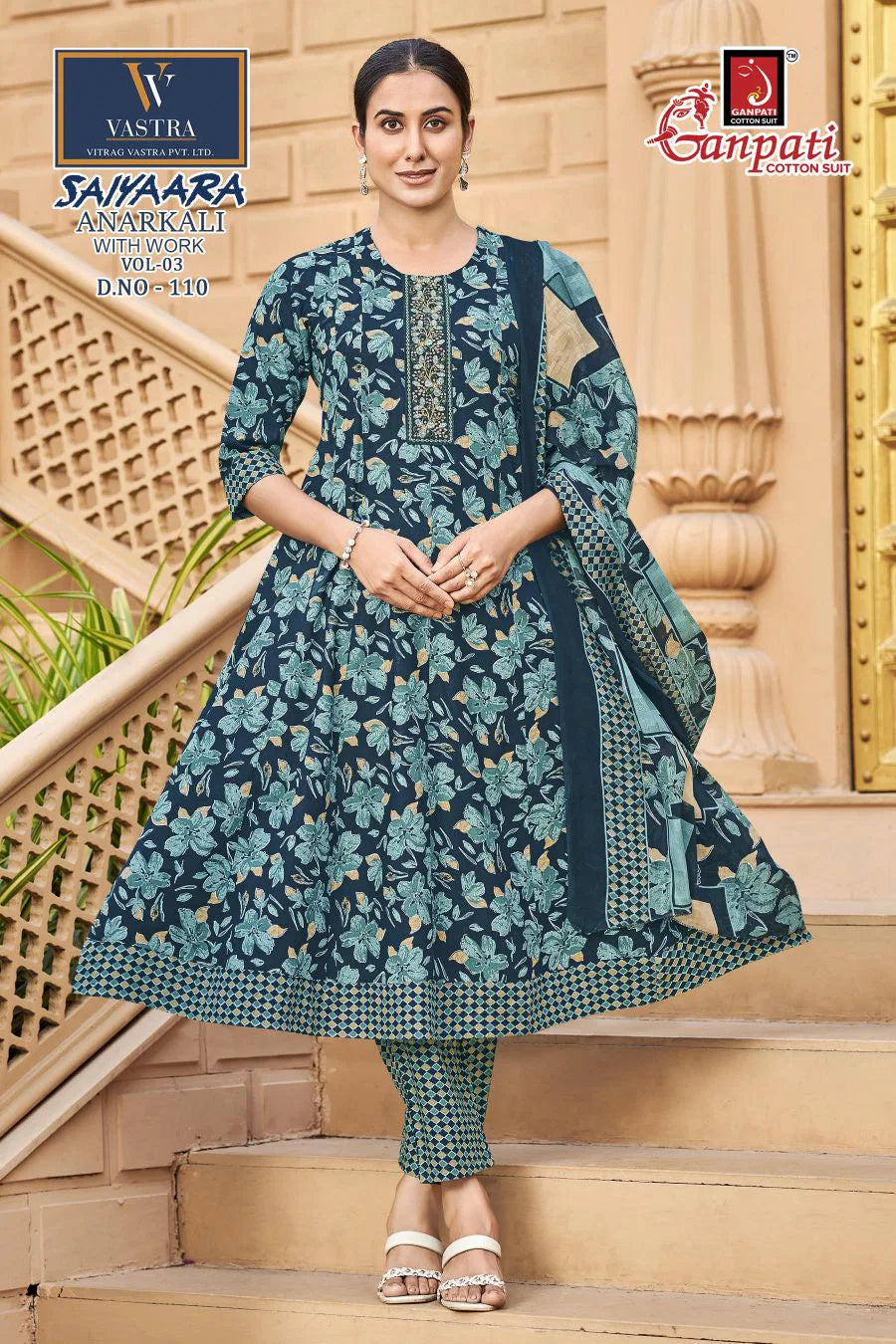 Ganpati Saiyaara Vol 3 Readymade Cotton Anarkali Kurti Set