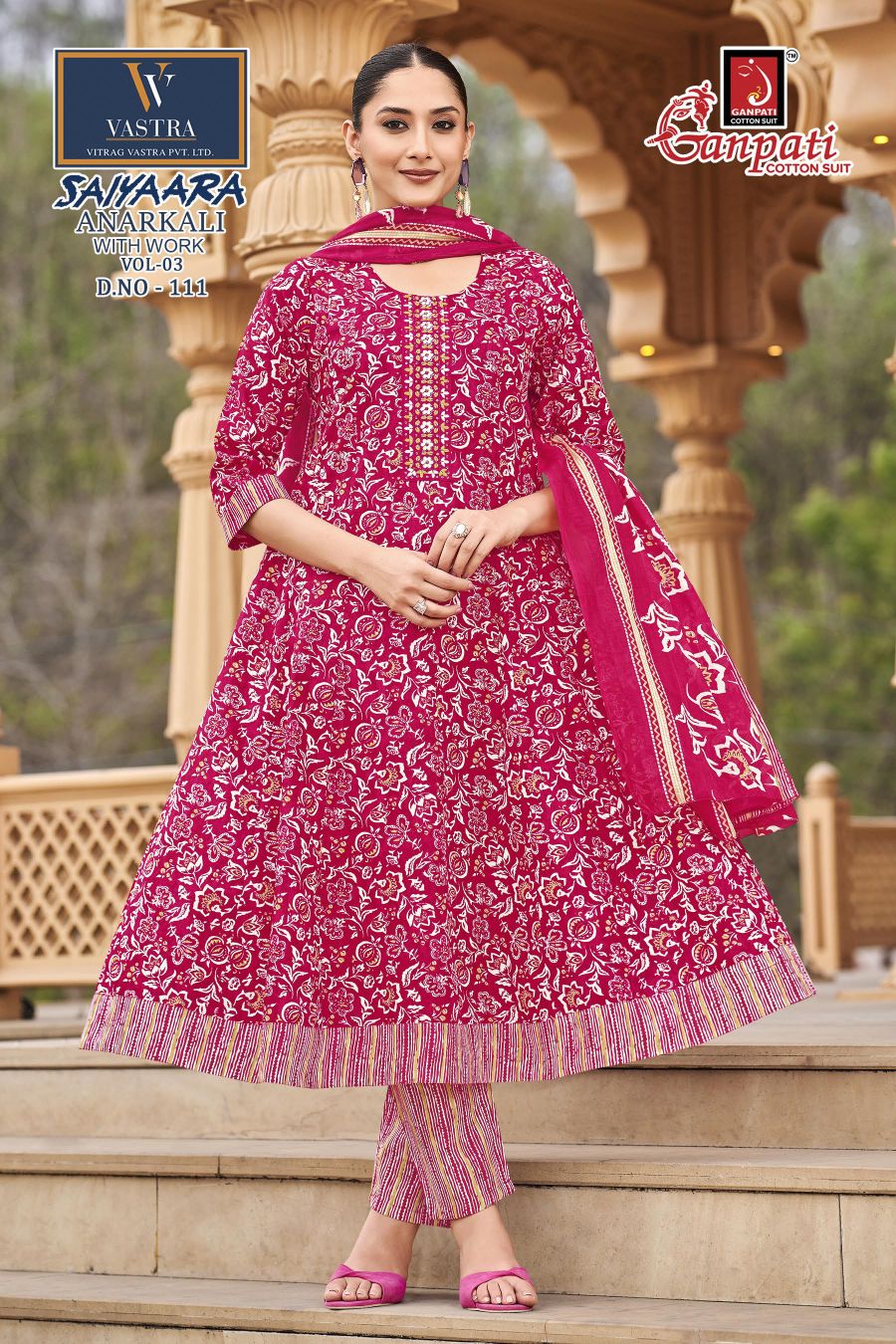 Ganpati Saiyaara Vol 3 Readymade Cotton Anarkali Kurti Set
