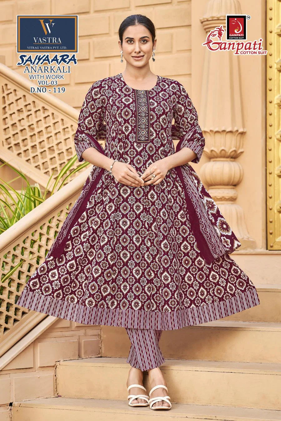Ganpati Saiyaara Vol 3 Readymade Cotton Anarkali Kurti Set
