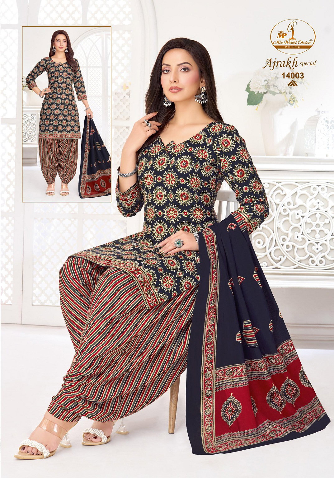 Miss World Ajrakh Vol 14 Readymade Cotton Patiyala Dress Collection