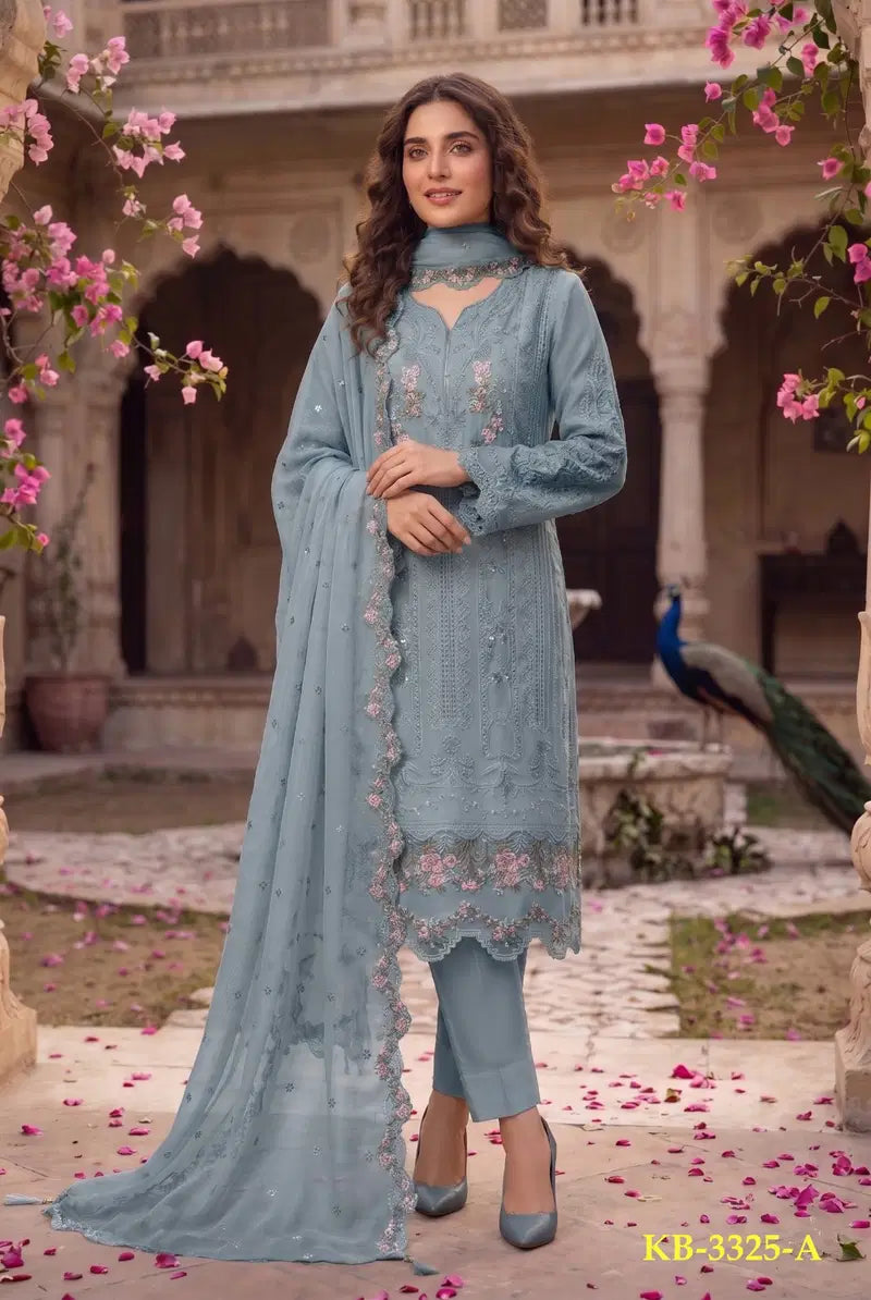Kb 3325 Super Hit Chiffon With Handworked Pakistani Salwar Suit Full Catalog available at wholesale rate.