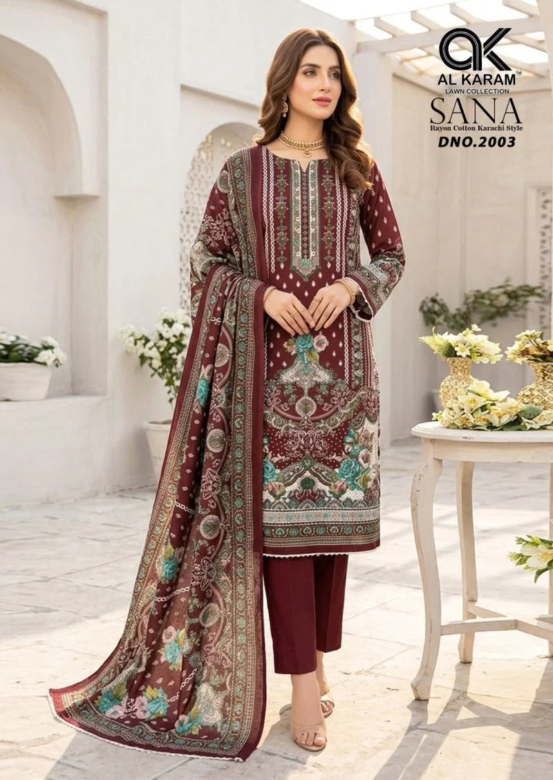 Al Karam Sana Vol 2 Readymade Rayon Cotton Karachi Kurti Pant With Dupatta