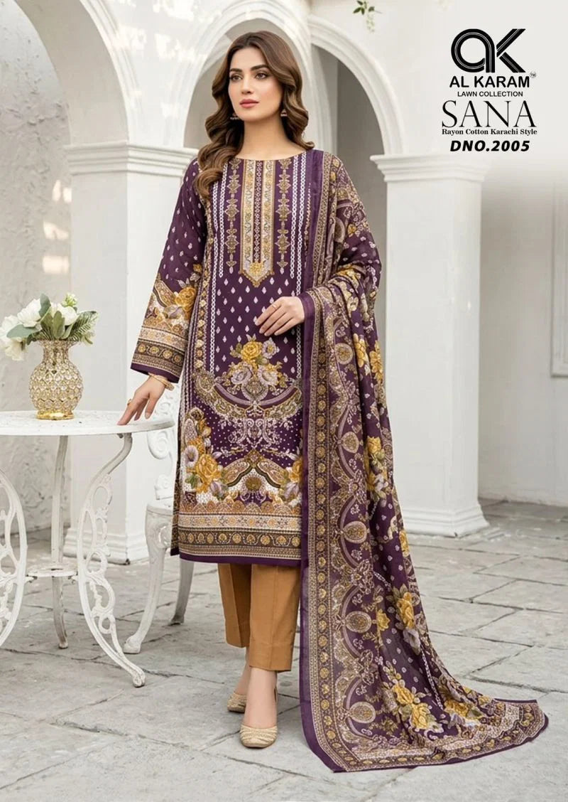 Al Karam Sana Vol 2 Readymade Rayon Cotton Karachi Kurti Pant With Dupatta