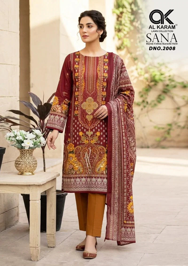 Al Karam Sana Vol 2 Readymade Rayon Cotton Karachi Kurti Pant With Dupatta