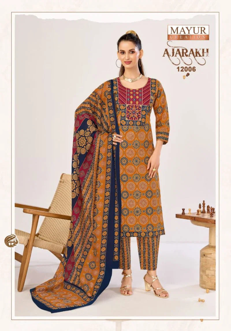 Mayur Ajarakh Vol 12 Readymade Cotton Kurti Pant With Dupatta
