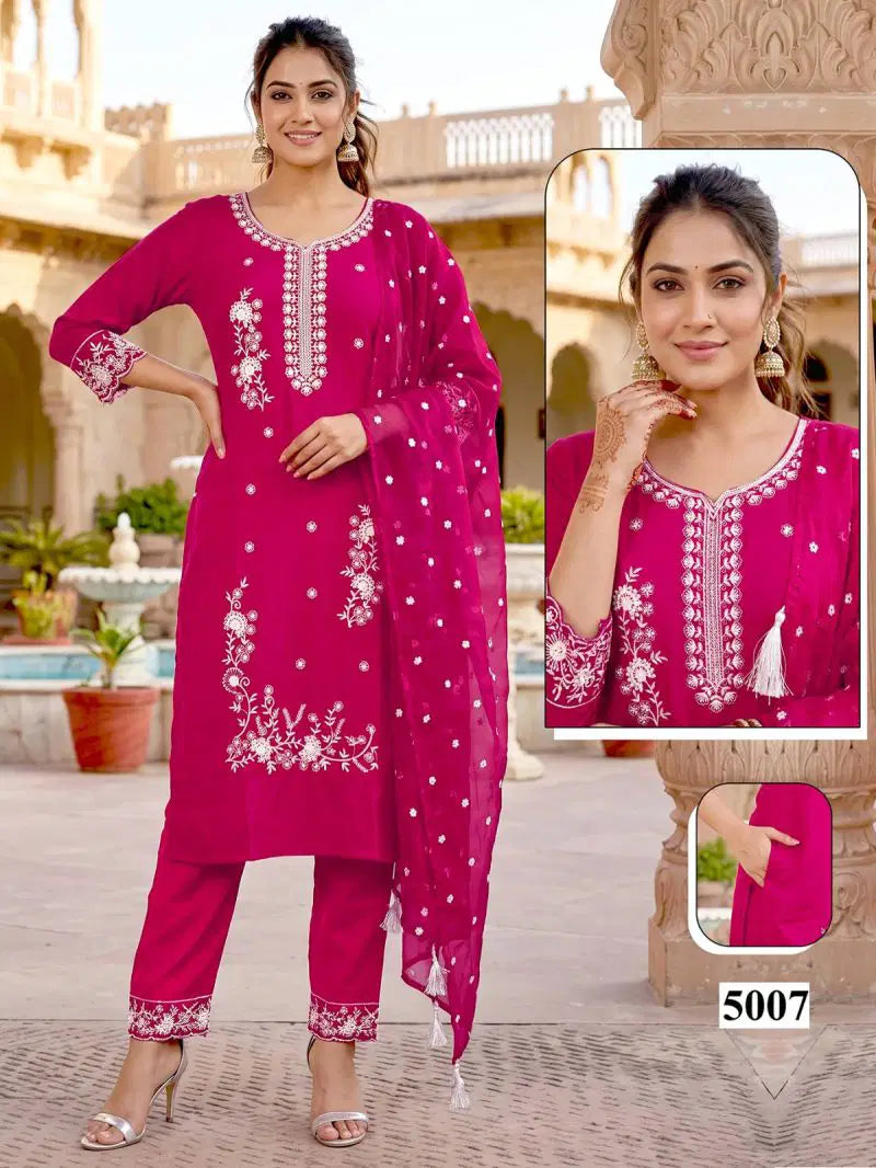 Malvika Vol 9 Roman Silk Embroidered Kurti With Bottom Dupatta