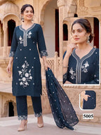Malvika Vol 9 Roman Silk Embroidered Kurti With Bottom Dupatta