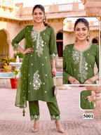 Malvika Vol 9 Roman Silk Embroidered Kurti With Bottom Dupatta