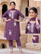 Malvika Vol 9 Roman Silk Embroidered Kurti With Bottom Dupatta