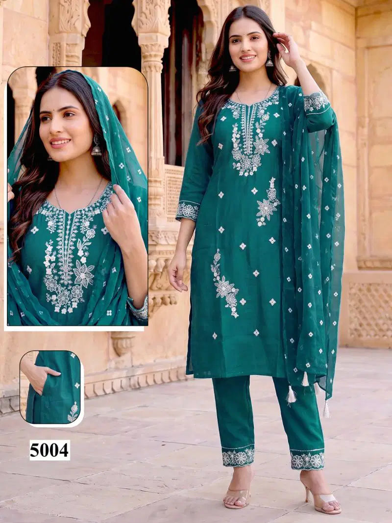 Malvika Vol 9 Roman Silk Embroidered Kurti With Bottom Dupatta