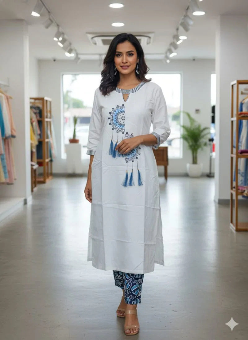 Rd 1118 Cotton Flex Embroidered Kurti With Bottom Collection