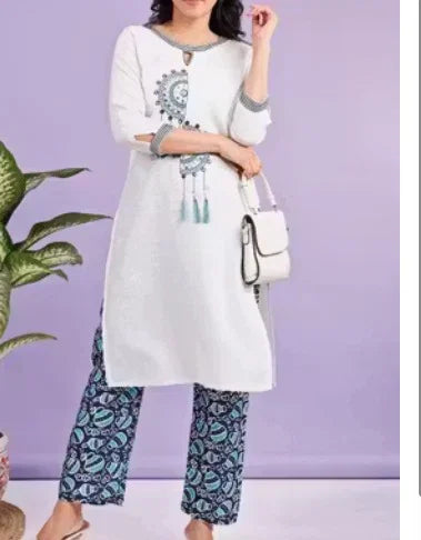 Rd 1118 Cotton Flex Embroidered Kurti With Bottom Collection