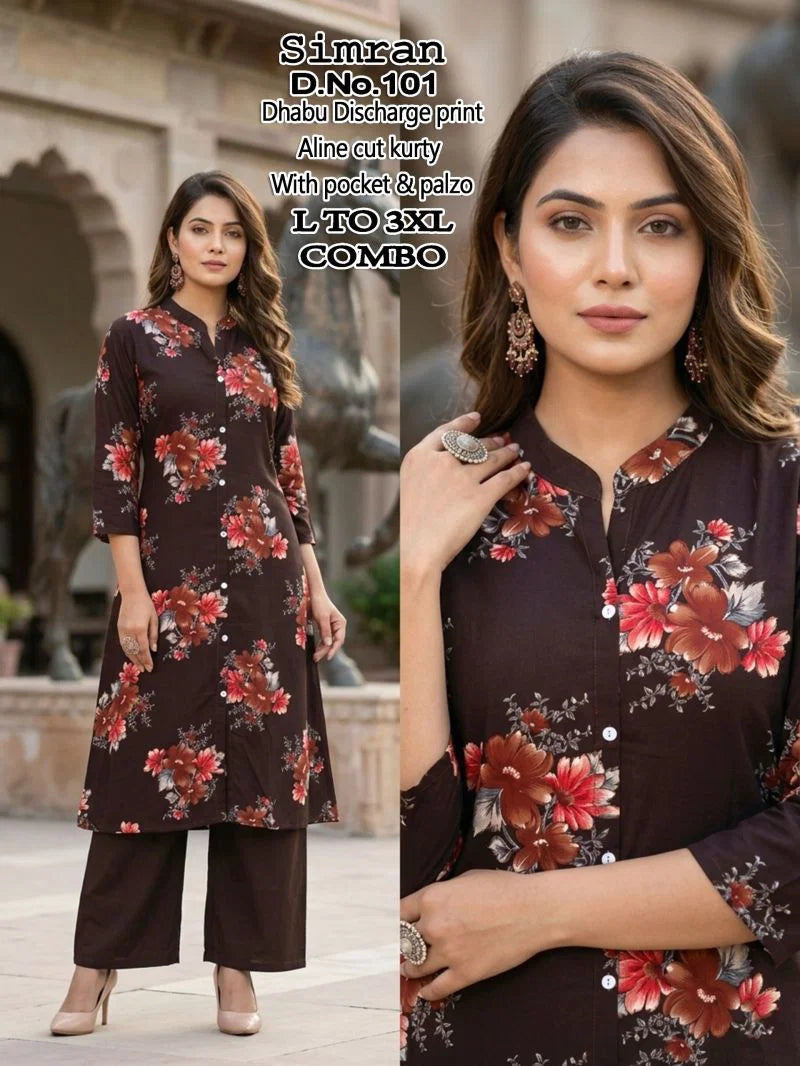Simran D No 101 To 10 Dhabu Cotton Printed Kurti With Bottom