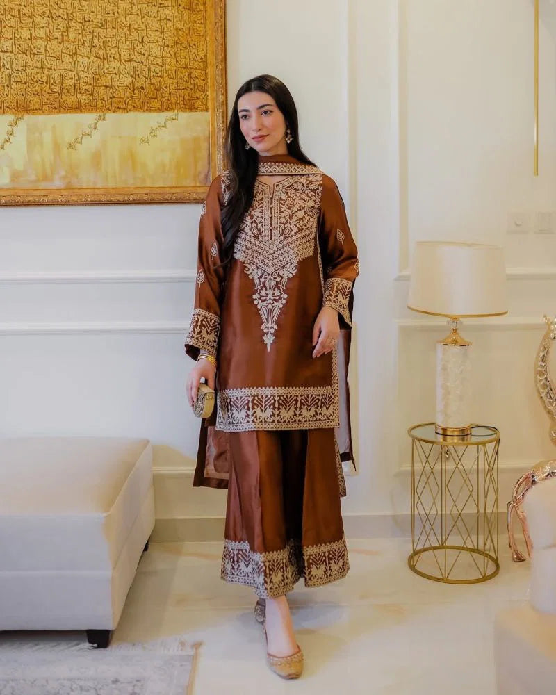 Md Mahi 12 Pure Chinon Silk Embroidered Salwar Suit Collection