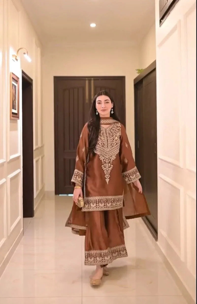 Md Mahi 12 Pure Chinon Silk Embroidered Salwar Suit Collection