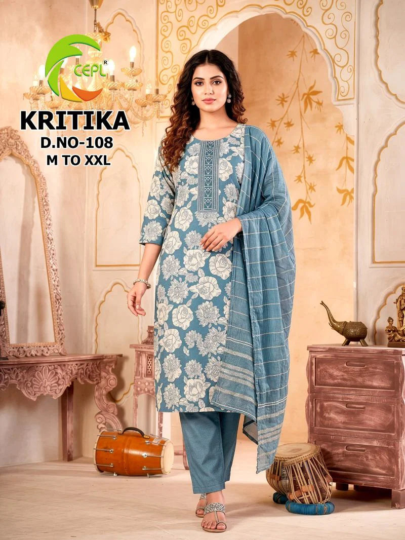 Kritika D No 101 To 08 Vertican Discharge Printed Kurti Pant With Dupatta