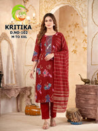 Kritika D No 101 To 08 Vertican Discharge Printed Kurti Pant With Dupatta