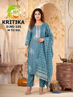 Kritika D No 101 To 08 Vertican Discharge Printed Kurti Pant With Dupatta