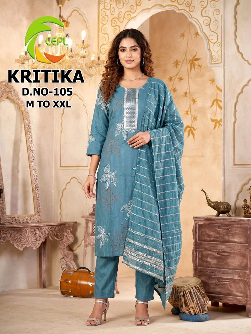 Kritika D No 101 To 08 Vertican Discharge Printed Kurti Pant With Dupatta