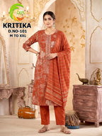 Kritika D No 101 To 08 Vertican Discharge Printed Kurti Pant With Dupatta