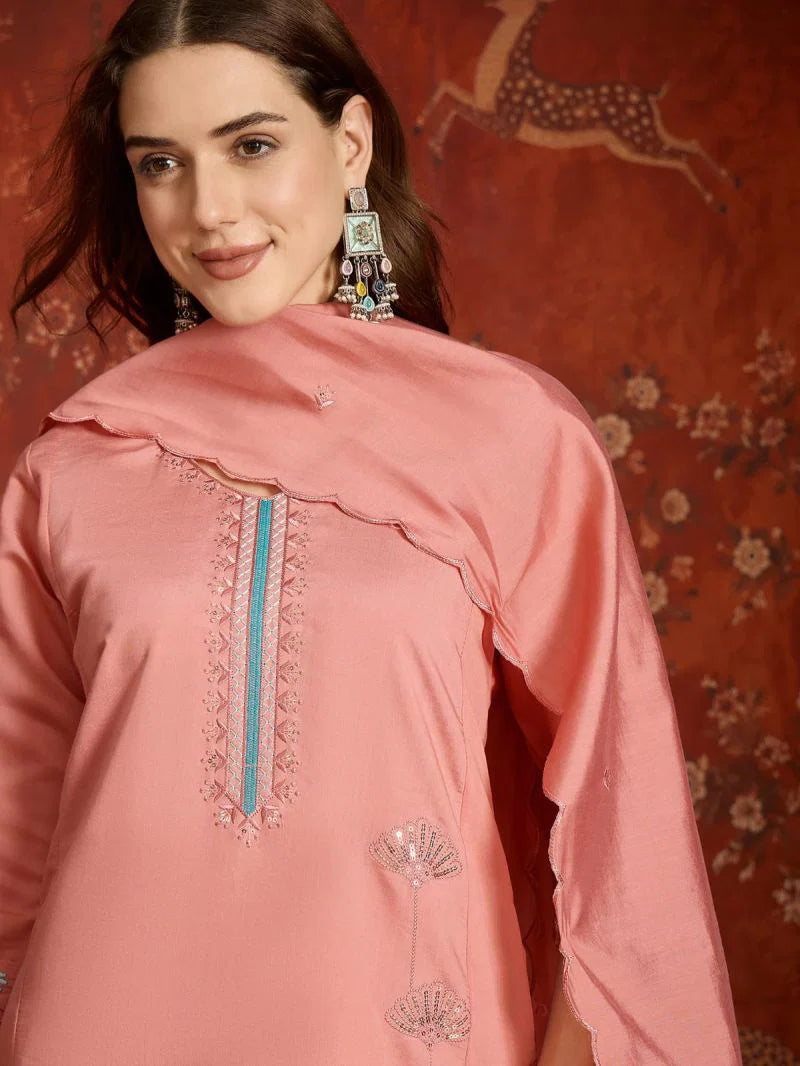 Md Mahi 15 Roman Silk With Embroidery Work Kurti Set Collection